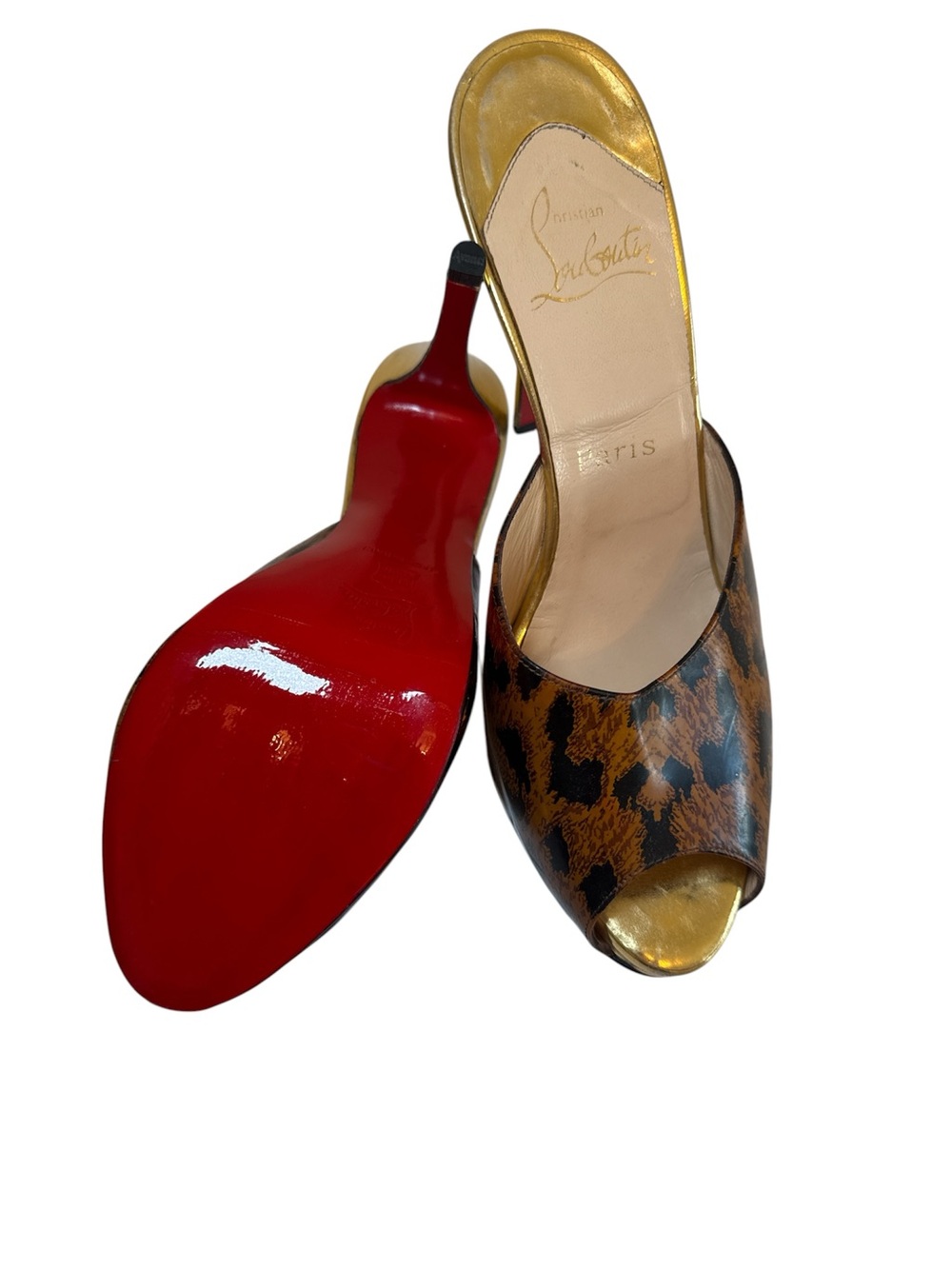 Authentic Christian Louboutin Leopard Print Peep-Toe Mule size 40